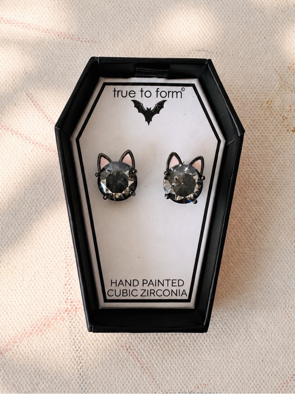 True to Form Hand-Painted Cubic Zirconia Cat Stud Earrings